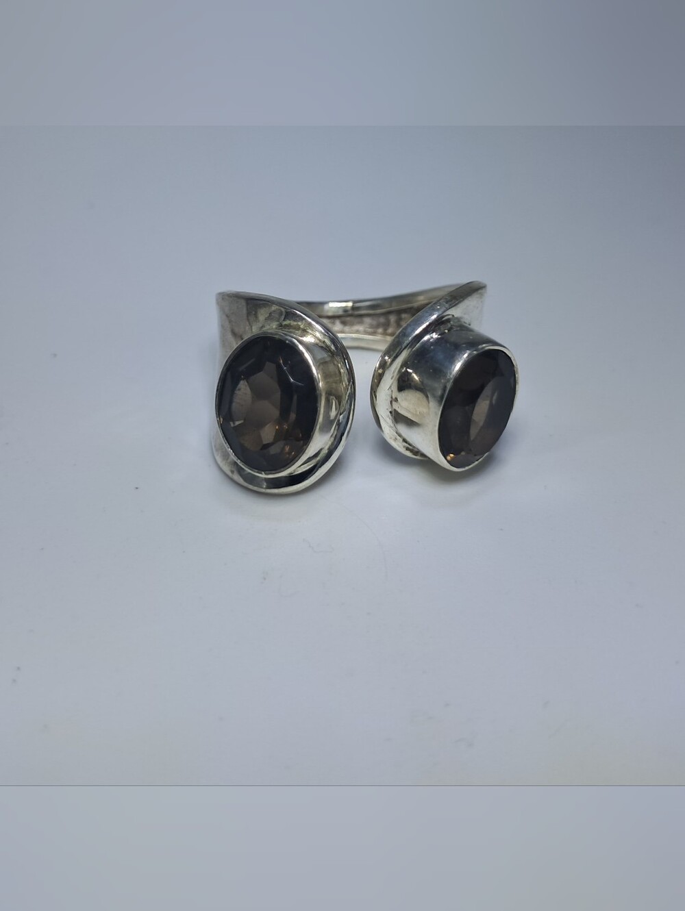 925 Sterling Silver Double Smoky Quartz Ring - Size 8 - Picture 2 of 9